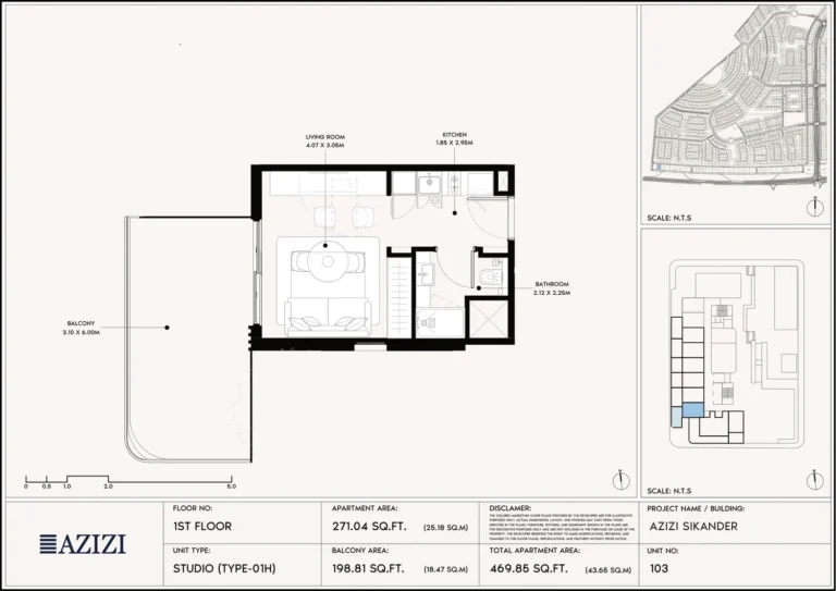 Azizi Sikander floor plan Студия · 271 sqft