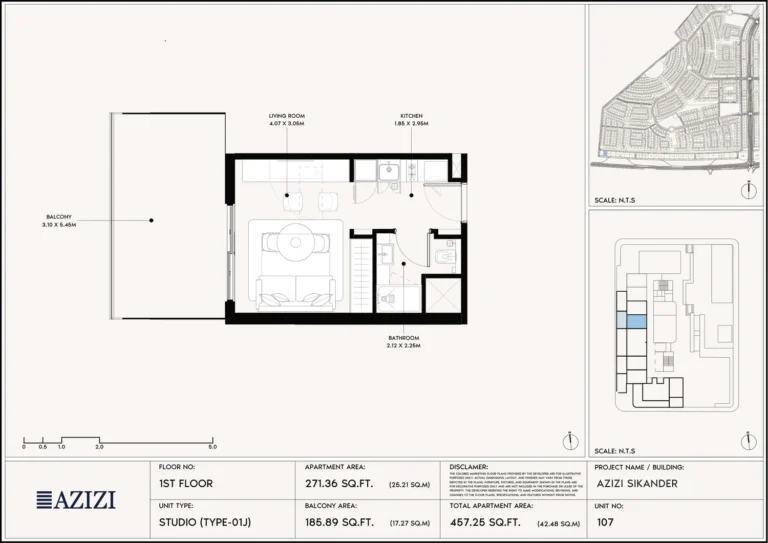 Azizi Sikander floor plan Студия · 271 sqft
