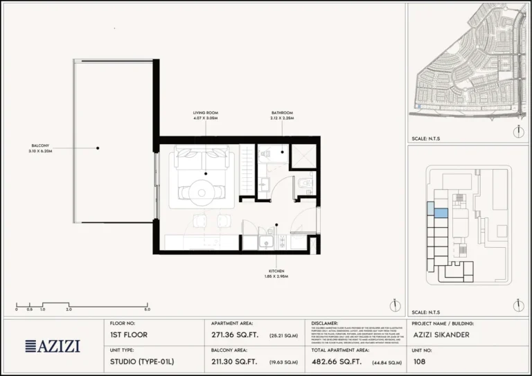 Azizi Sikander floor plan Студия · 271 sqft