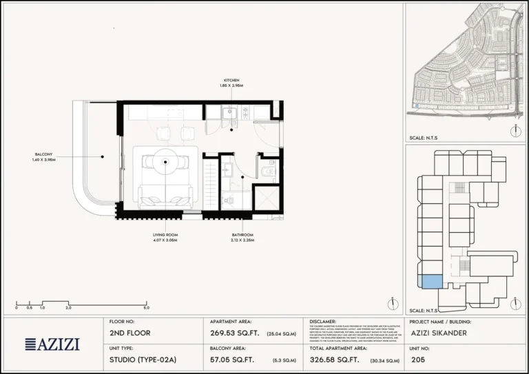 Azizi Sikander floor plan Студия · 269 sqft