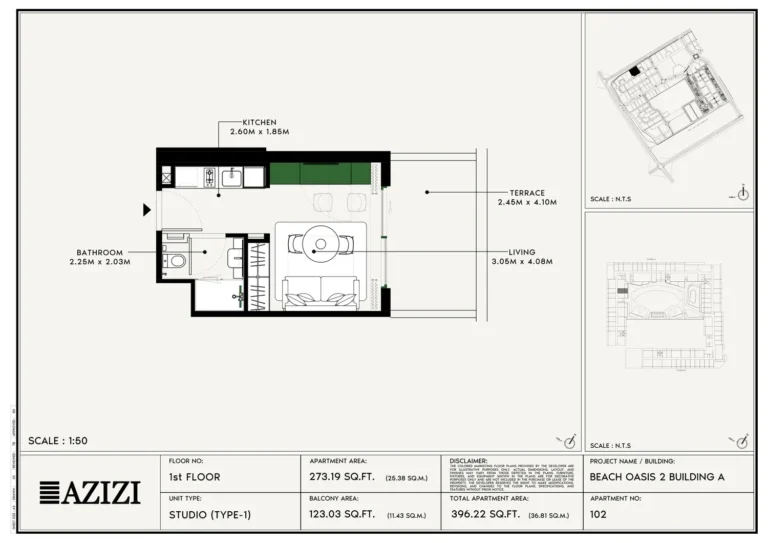 Beach Oasis 2 floor plan Studio · 273 sqft