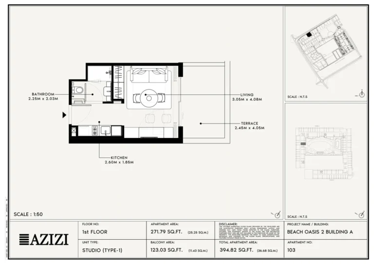 Beach Oasis 2 floor plan Studio · 271 sqft