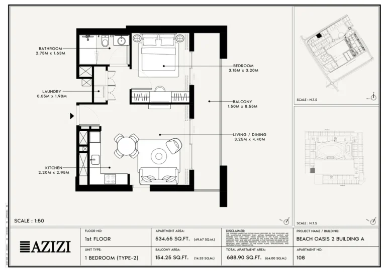 Beach Oasis 2 floor plan 1 BR · 534 sqft