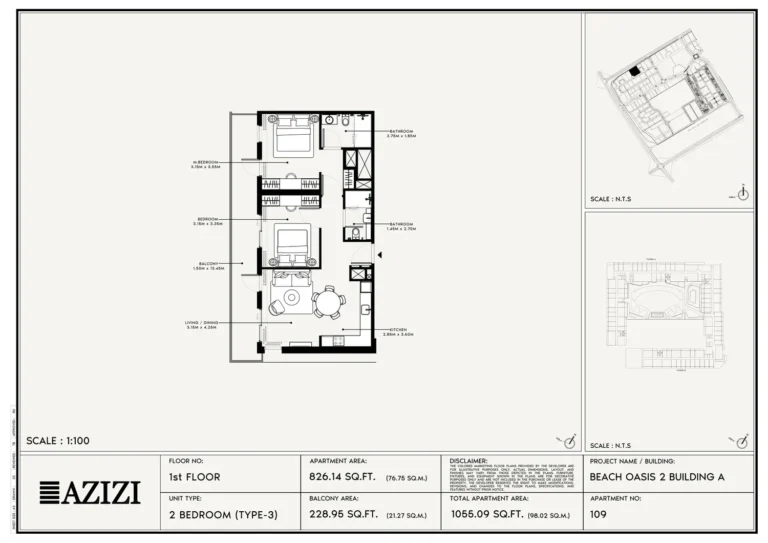 Beach Oasis 2 floor plan 2 BR · 826 sqft