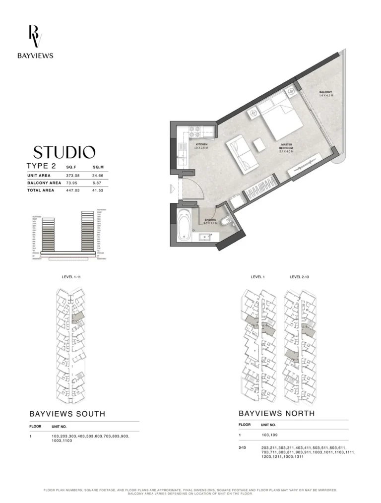 Bayview floor plan Studio · 447 sqft