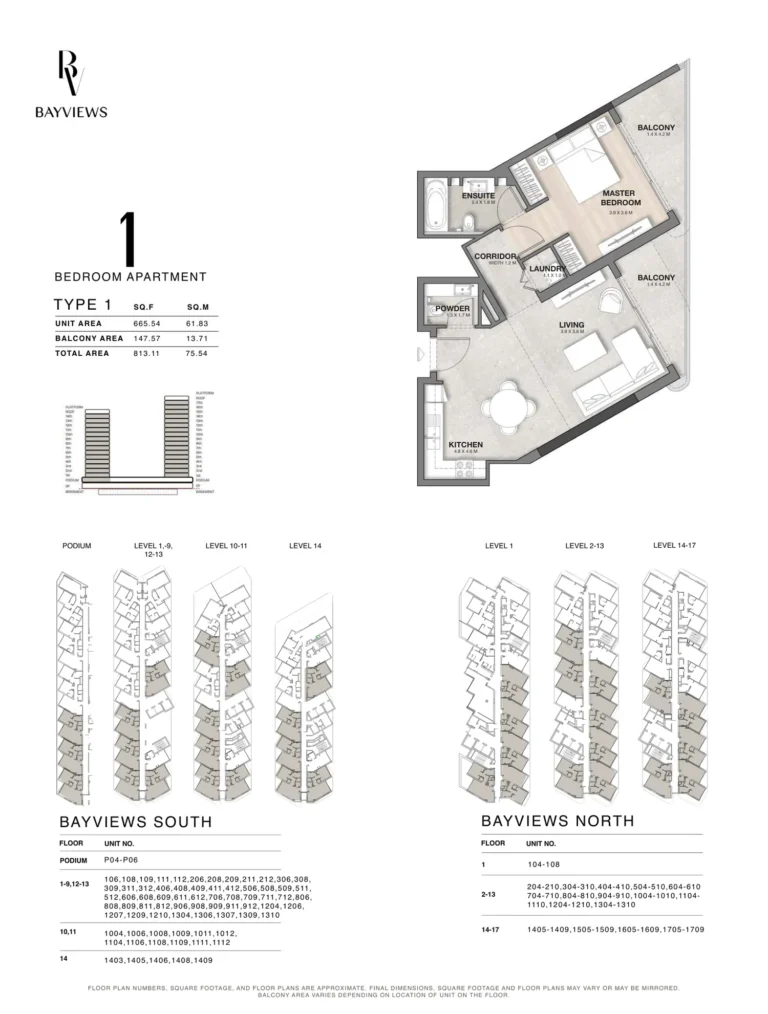 Bayview floor plan 1 BR · 813 sqft