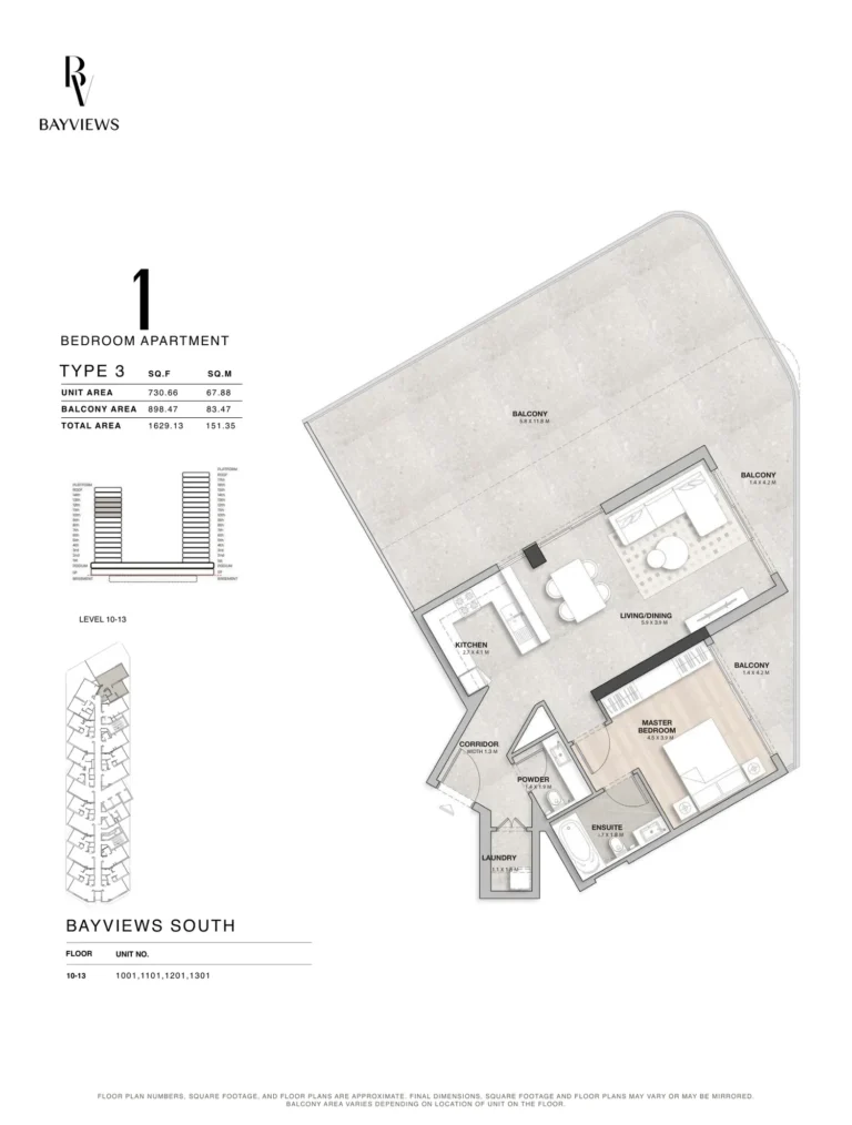 Bayview floor plan 1 BR · 1629 sqft