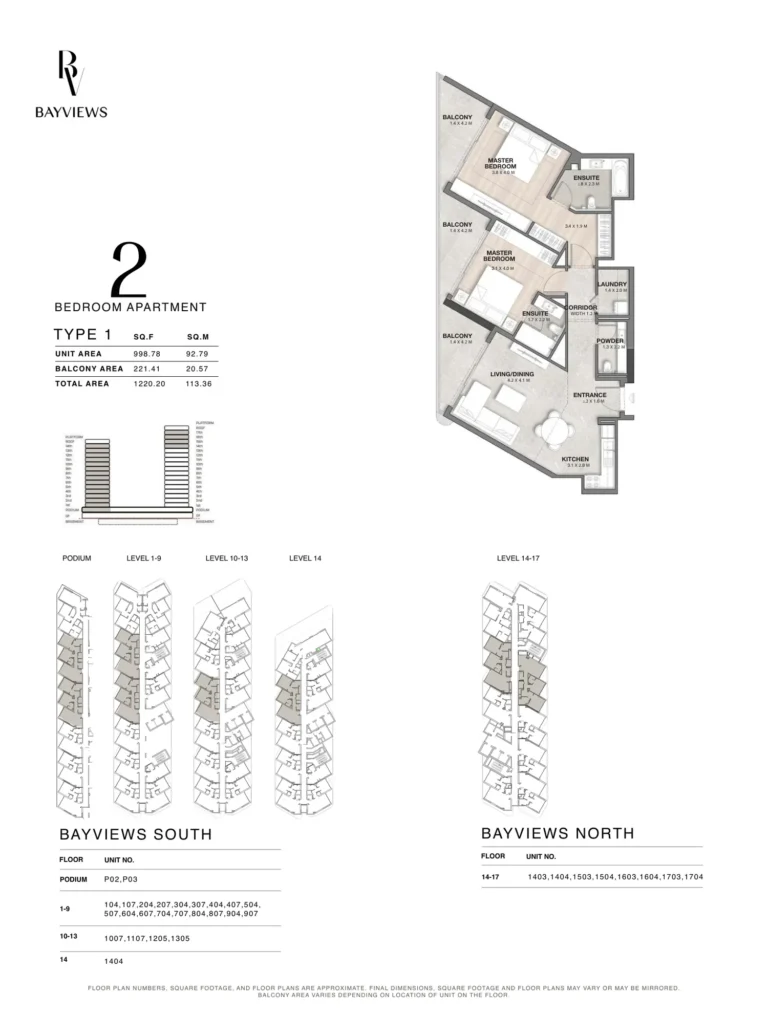 Bayview floor plan 2 BR · 1220 sqft
