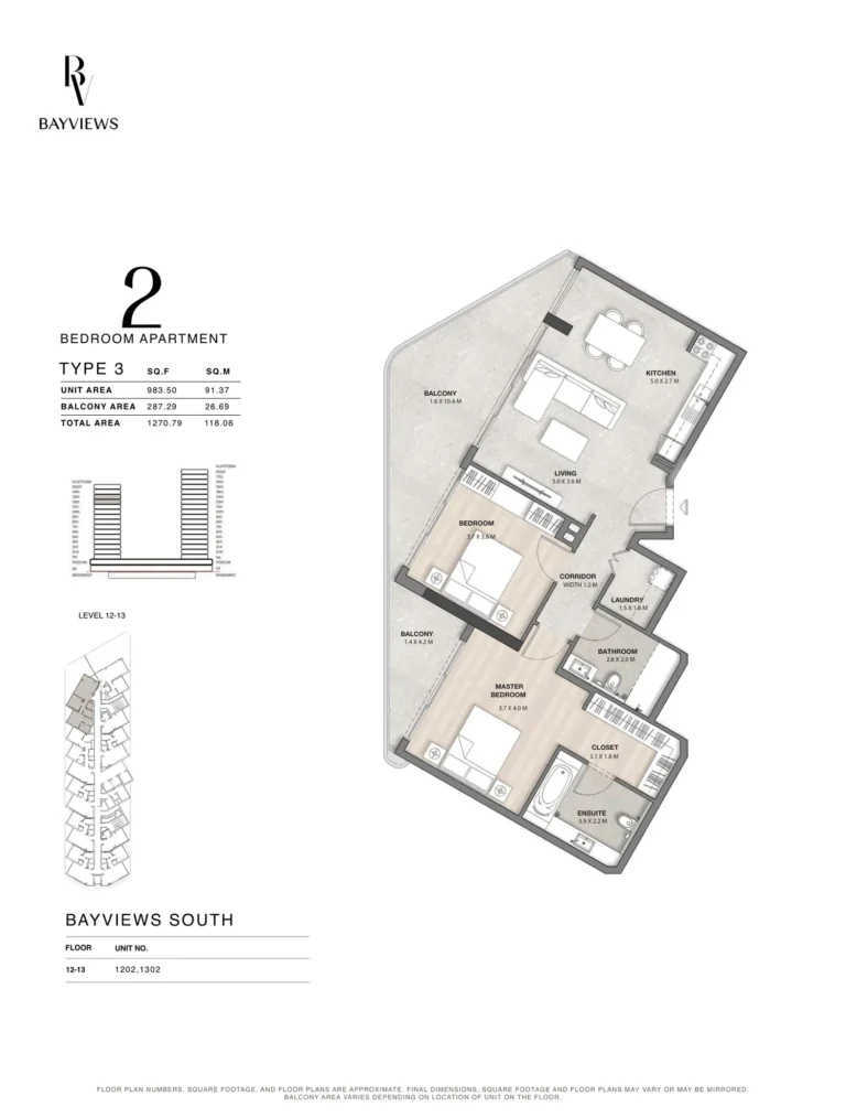 Bayview floor plan 2 BR · 1270 sqft