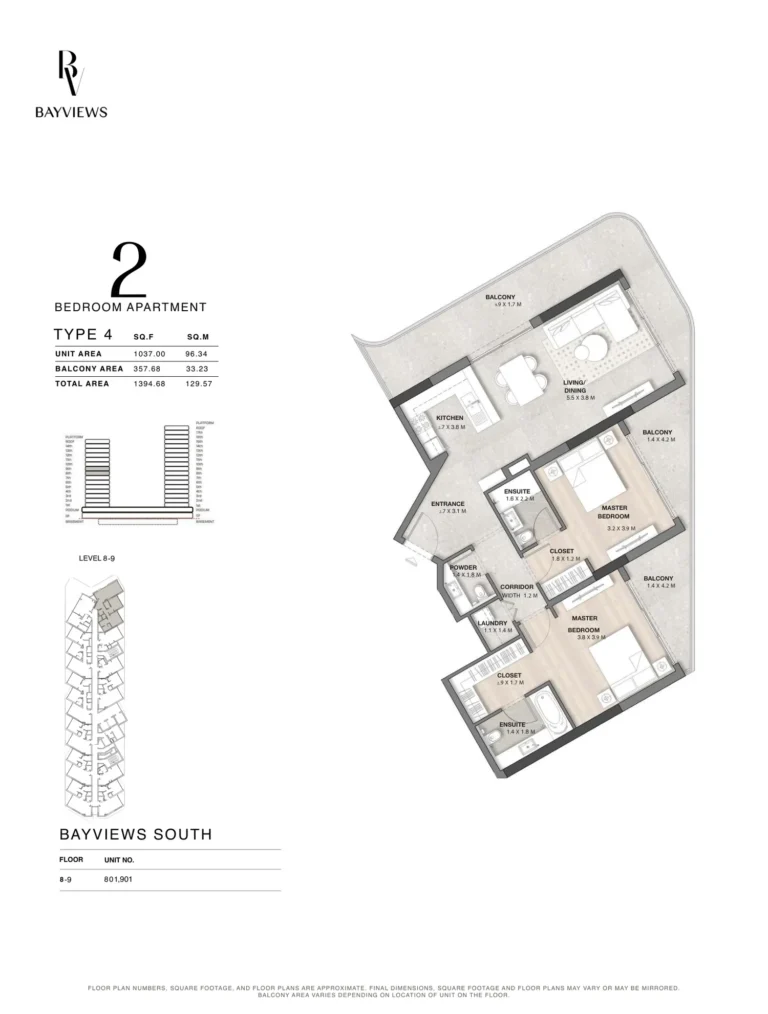 Bayview floor plan 2 BR · 1394 sqft