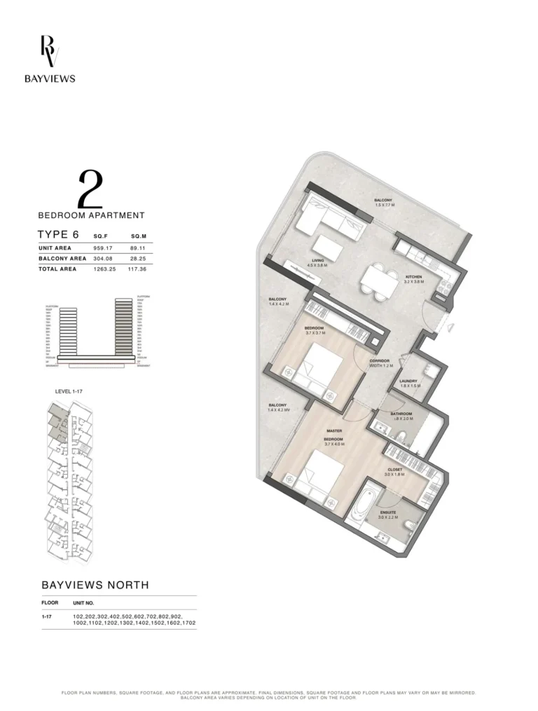 Bayview floor plan 2 BR · 1263 sqft