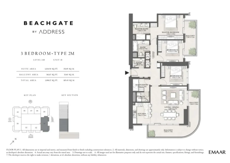 Beachgate By Address floor plan 3-спальн. · 1996 sqft