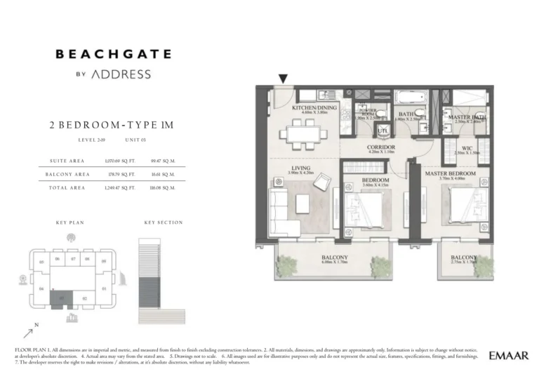 Beachgate By Address floor plan 2-спальн. · 1249 sqft