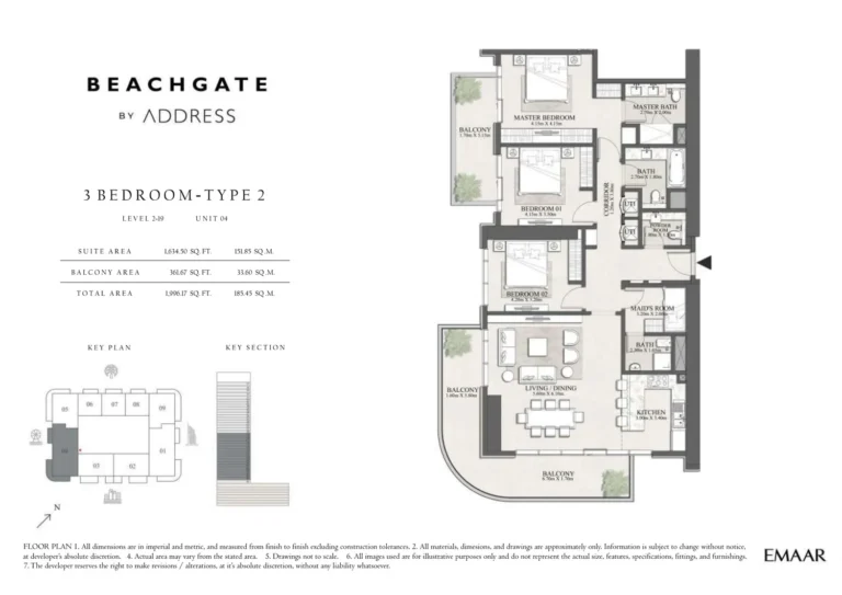 Beachgate By Address floor plan 3-спальн. · 2049 sqft