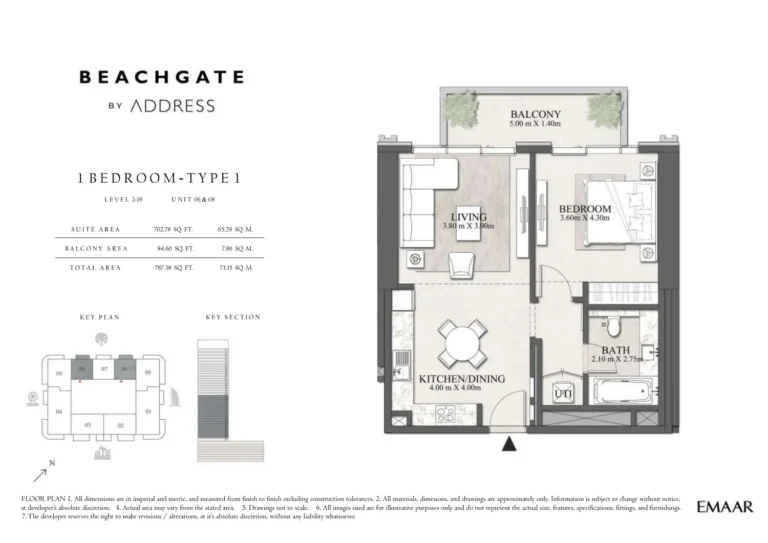 Beachgate By Address floor plan 1-спальн. · 787 sqft