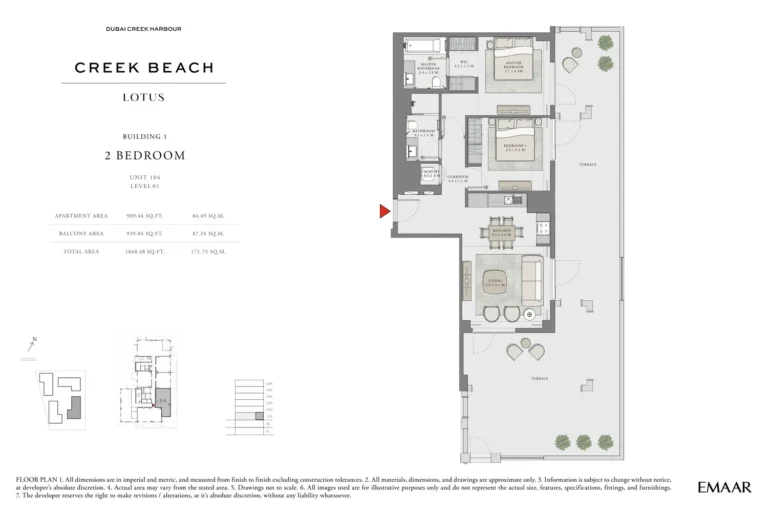 Creek Beach – Lotus floor plan 2 BR · 1848 sqft
