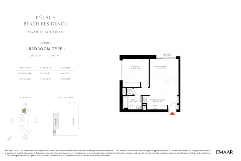 Palace By The Beach floor plan 1 BR · 731 sqft