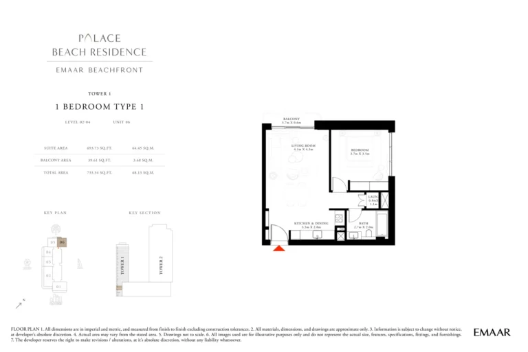 Palace By The Beach floor plan 1 BR · 733 sqft