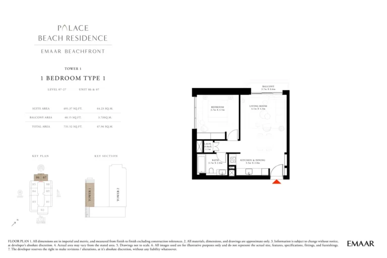 Palace By The Beach floor plan 1 BR · 731 sqft