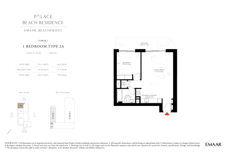 Palace By The Beach floor plan 1 BR · 850 sqft