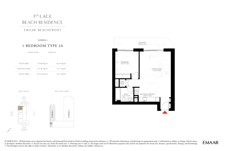 Palace By The Beach floor plan 1 BR · 851 sqft