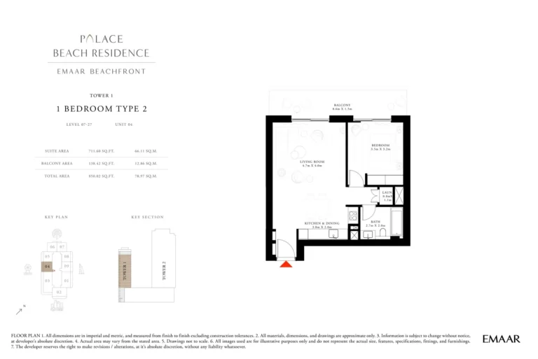 Palace By The Beach floor plan 1 BR · 850 sqft