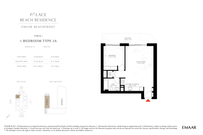 Palace By The Beach floor plan 1 BR · 851 sqft