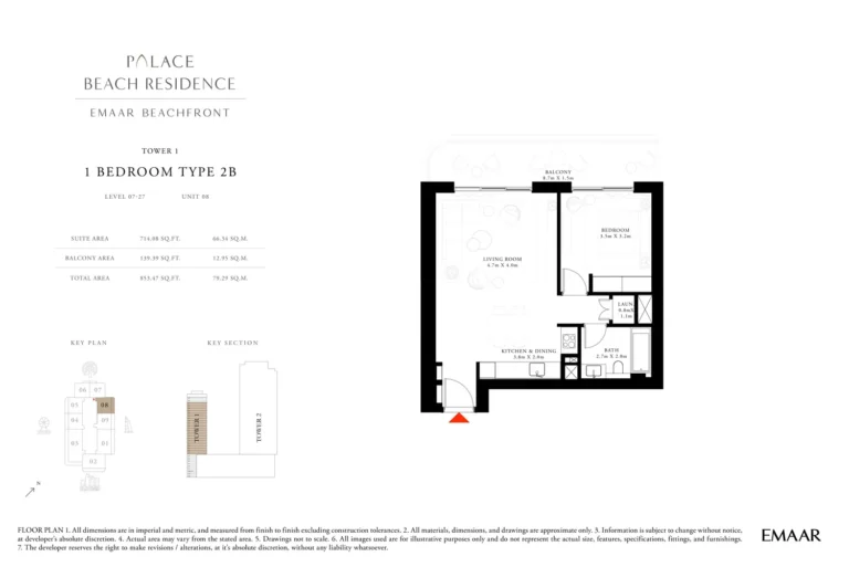 Palace By The Beach floor plan 1 BR · 853 sqft