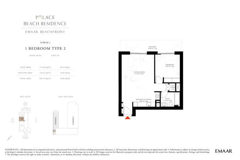 Palace By The Beach floor plan 1 BR · 850 sqft