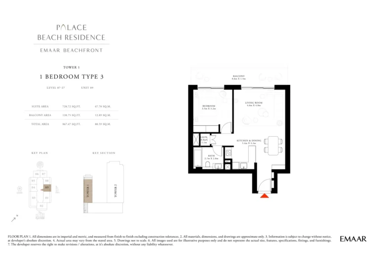 Palace By The Beach floor plan 1 BR · 867 sqft