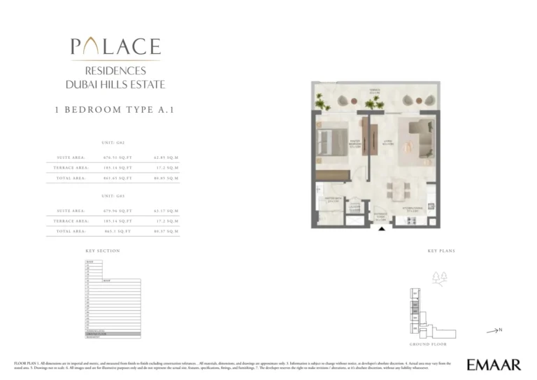 Palace Residences Dubai Hills Estate floor plan 1 BR · 861 sqft