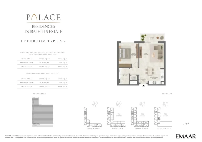 Palace Residences Dubai Hills Estate floor plan 1 BR · 751 sqft