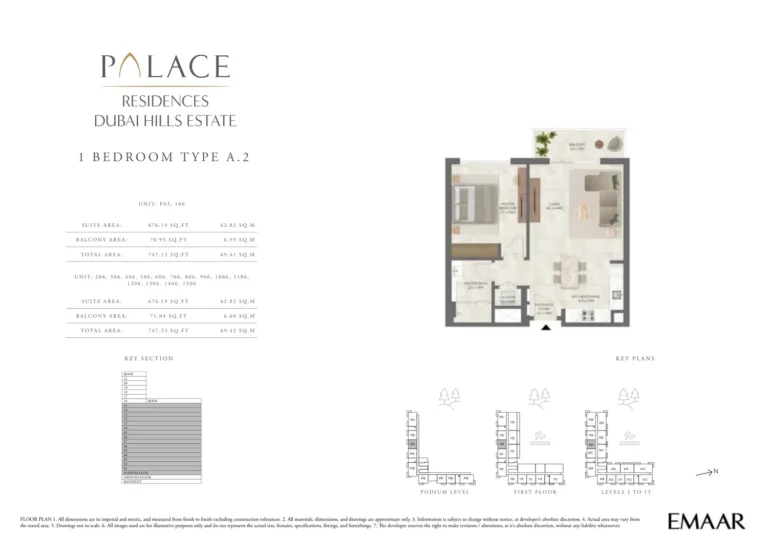 Palace Residences Dubai Hills Estate floor plan 1 BR · 747 sqft