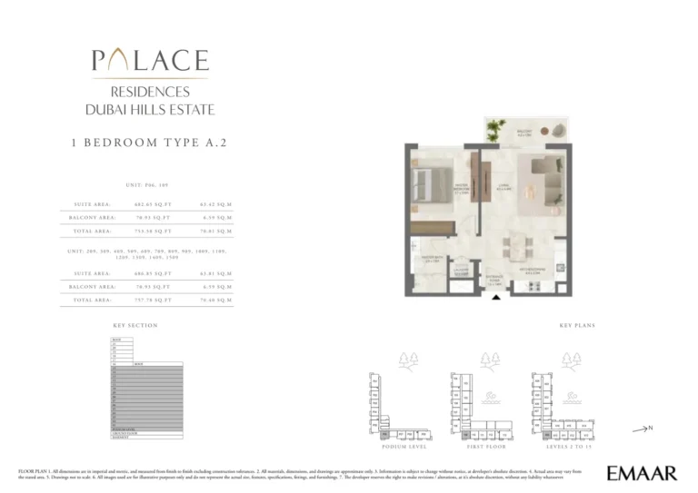 Palace Residences Dubai Hills Estate floor plan 1 BR · 753 sqft