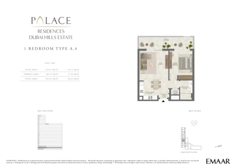 Palace Residences Dubai Hills Estate floor plan 1 BR · 865 sqft