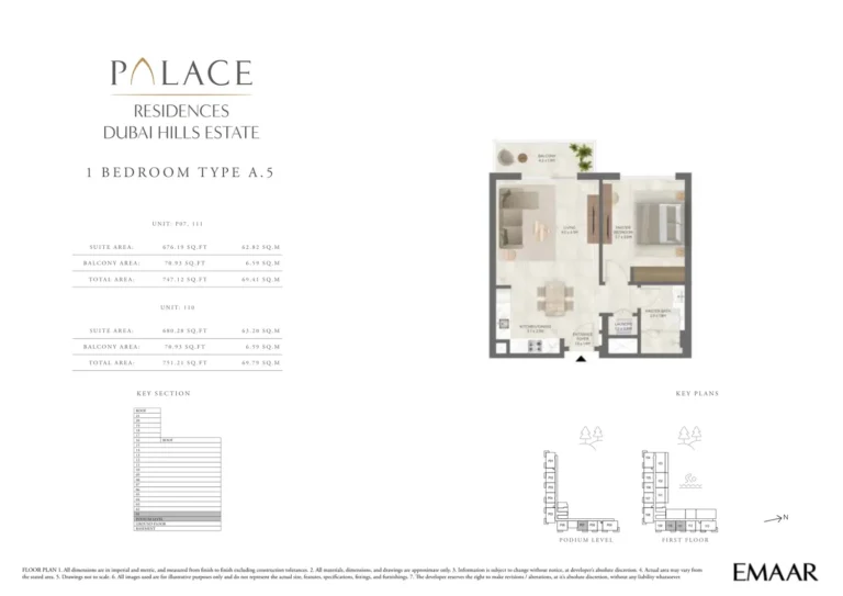 Palace Residences Dubai Hills Estate floor plan 1 BR · 747 sqft