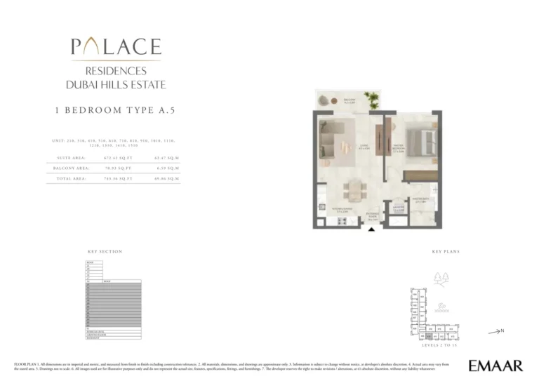 Palace Residences Dubai Hills Estate floor plan 1 BR · 743 sqft