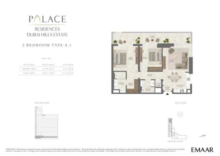 Palace Residences Dubai Hills Estate floor plan 2 BR · 1309 sqft