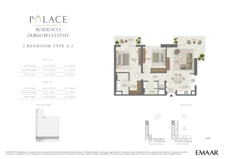 Palace Residences Dubai Hills Estate floor plan 2 BR · 1218 sqft