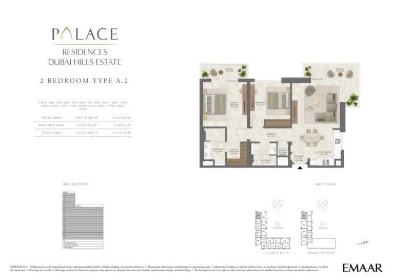 Palace Residences Dubai Hills Estate floor plan 2 BR · 1219 sqft