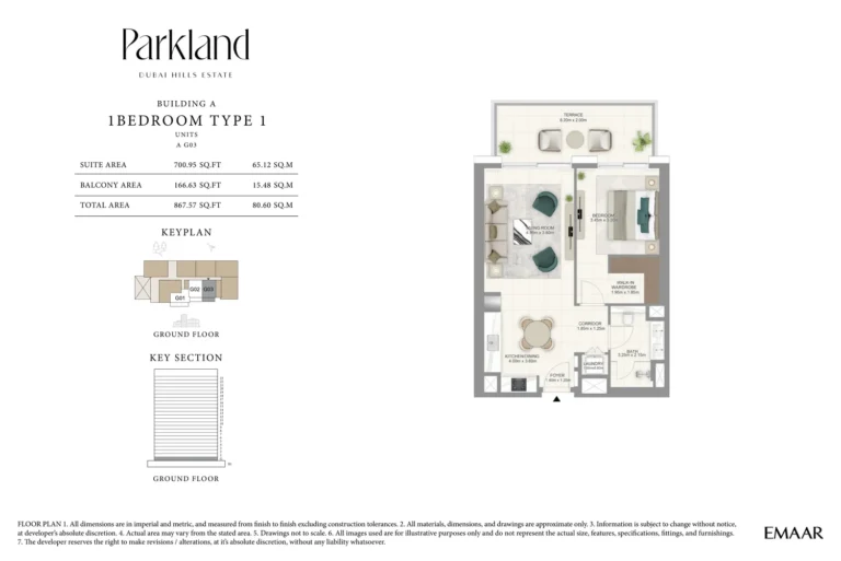 Parkland floor plan 1 BR · 867 sqft