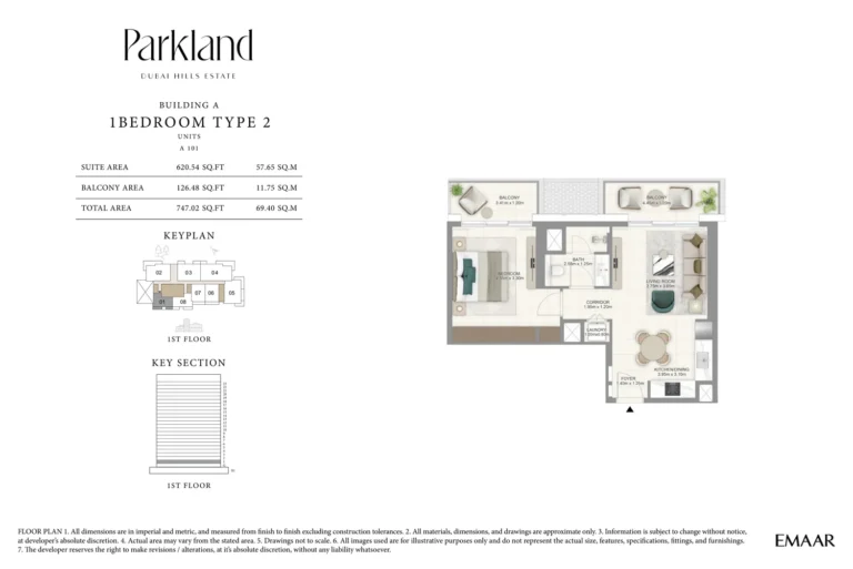 Parkland floor plan 1 BR · 747 sqft
