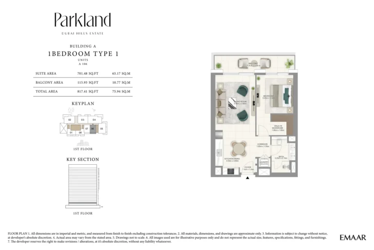 Parkland floor plan 1 BR · 817 sqft
