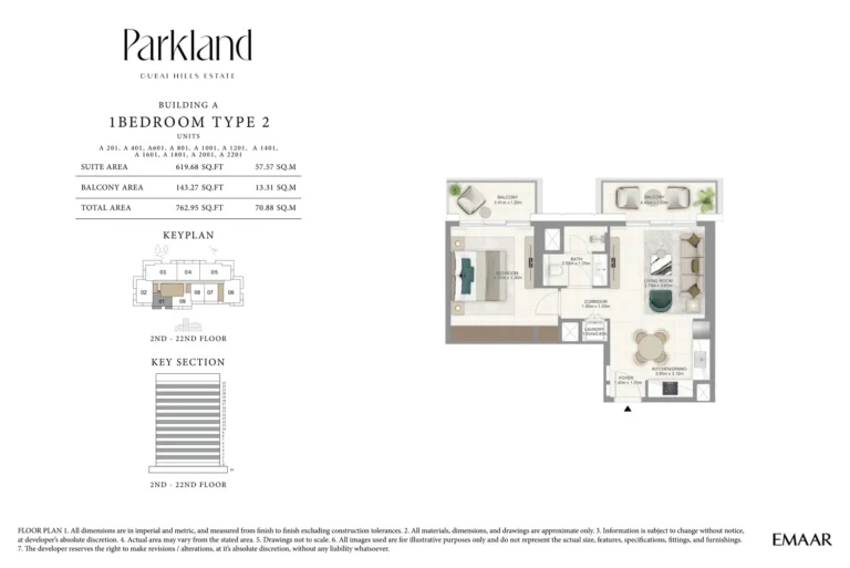 Parkland floor plan 1 BR · 762 sqft