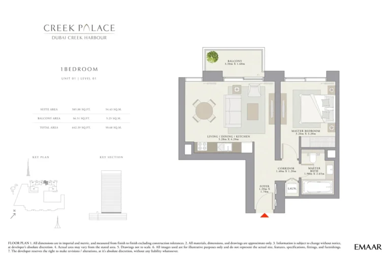 Creek Palace floor plan 1 BR · 642 sqft