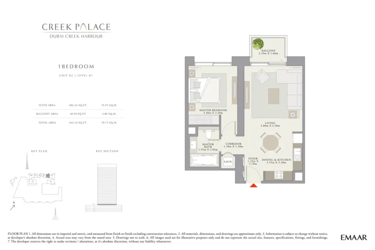 Creek Palace floor plan 1 BR · 643 sqft