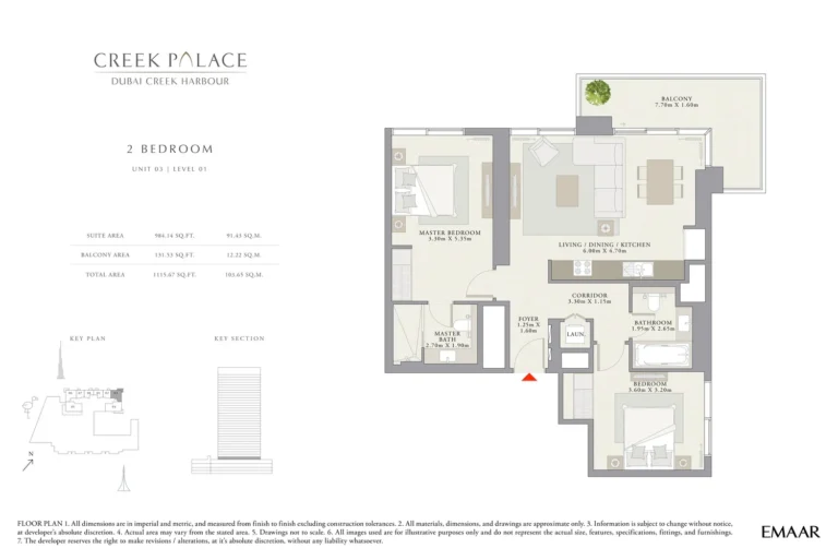 Creek Palace floor plan 2 BR · 1115 sqft