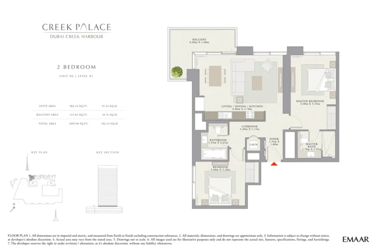 Creek Palace floor plan 2 BR · 1099 sqft