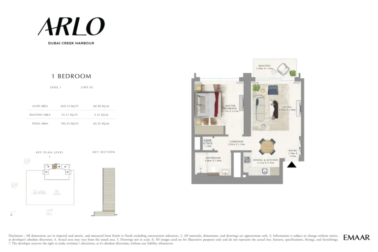 ARLO floor plan 1 BR · 705 sqft
