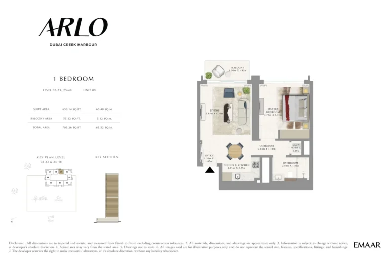 ARLO floor plan 1 BR · 705 sqft